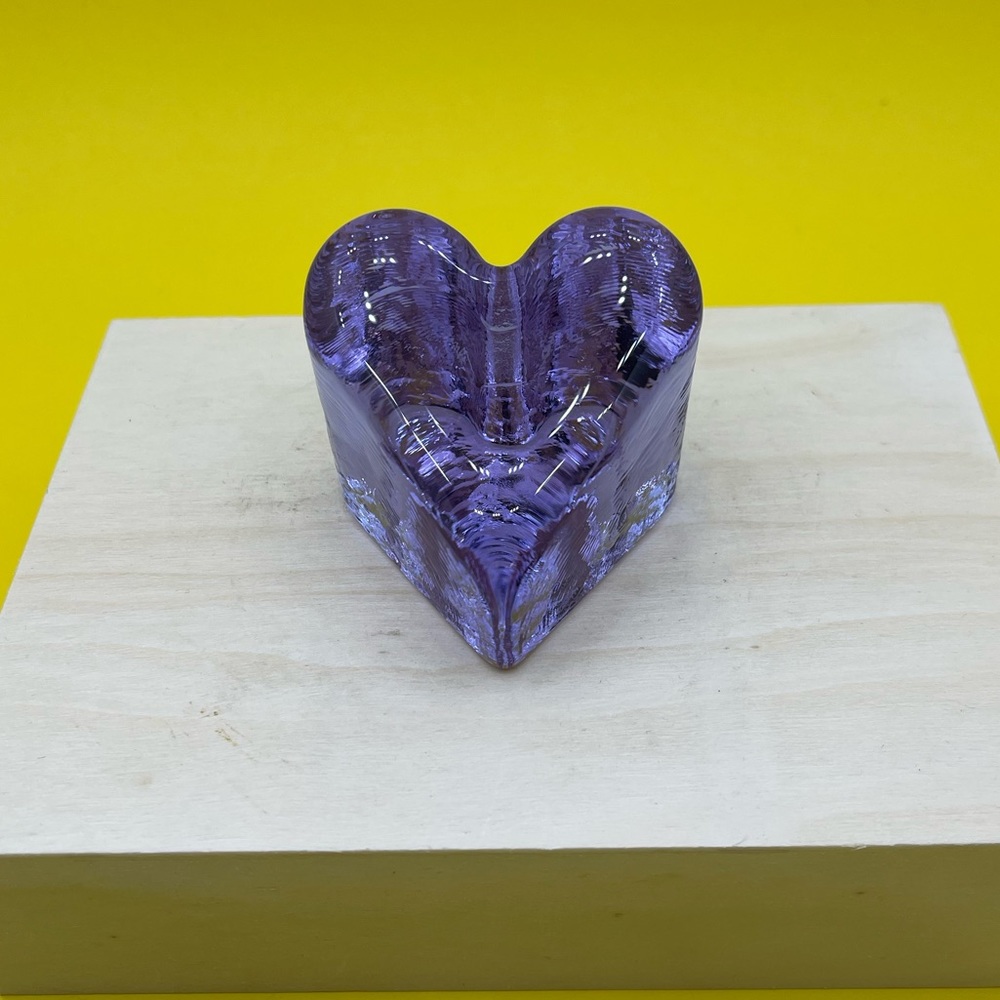 Fire & Light Recycled Glass Heart Purple Lavender Amethyst Paperweight Signed